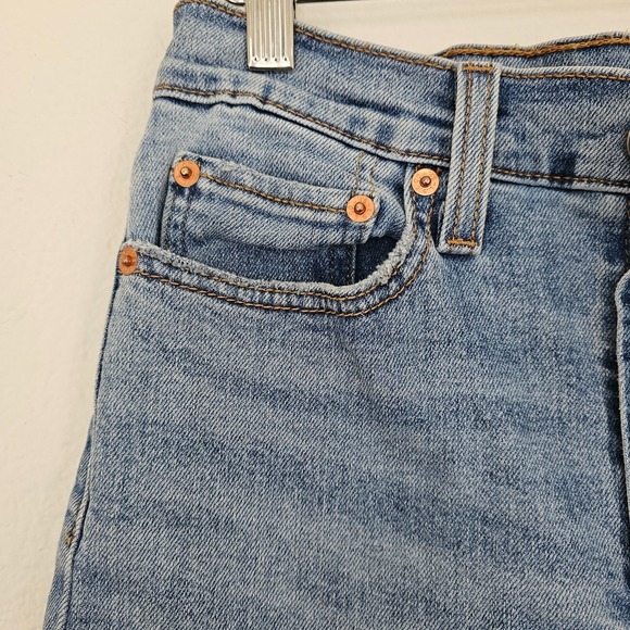 Levi's Wedgie Straight Blue Jeans Distressed Raw Hem Button Fly Women's Sz 27 - Picture 6 of 16